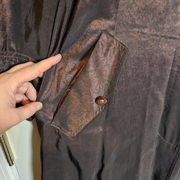 Vintage Shimmer Iridescent Long Button Down Trench Floral Coat - Picture 7 of 9